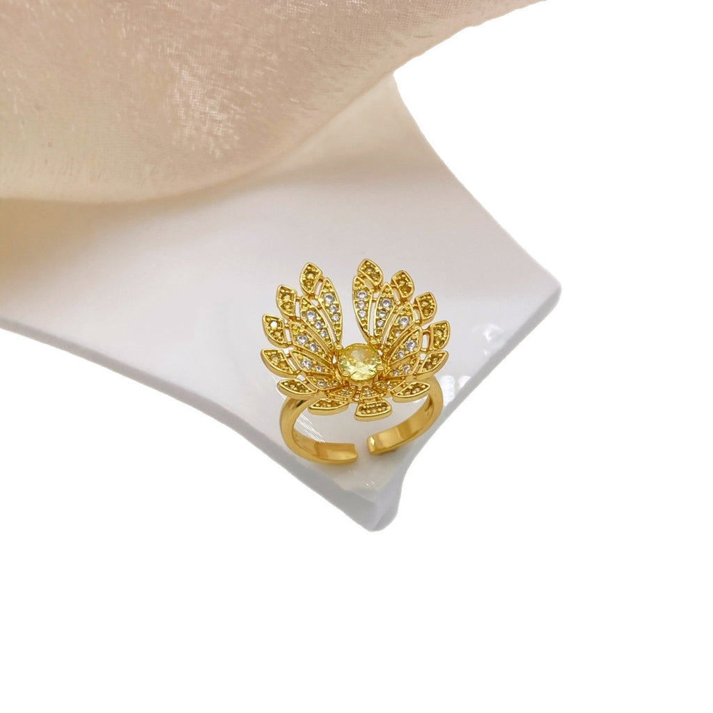 Gold Silver Flower Cubic Zirconia Copper Adjustable Ring For Women Bulk