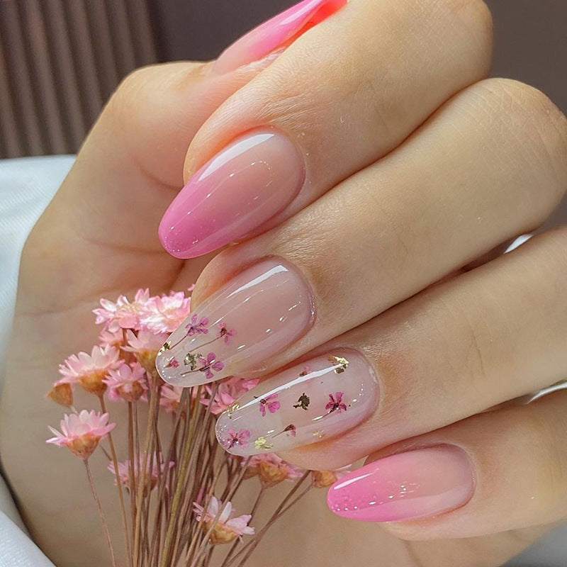 Luxury Pink Floral Gradient Almond Press-On Nails Pack Of 10 Bulk