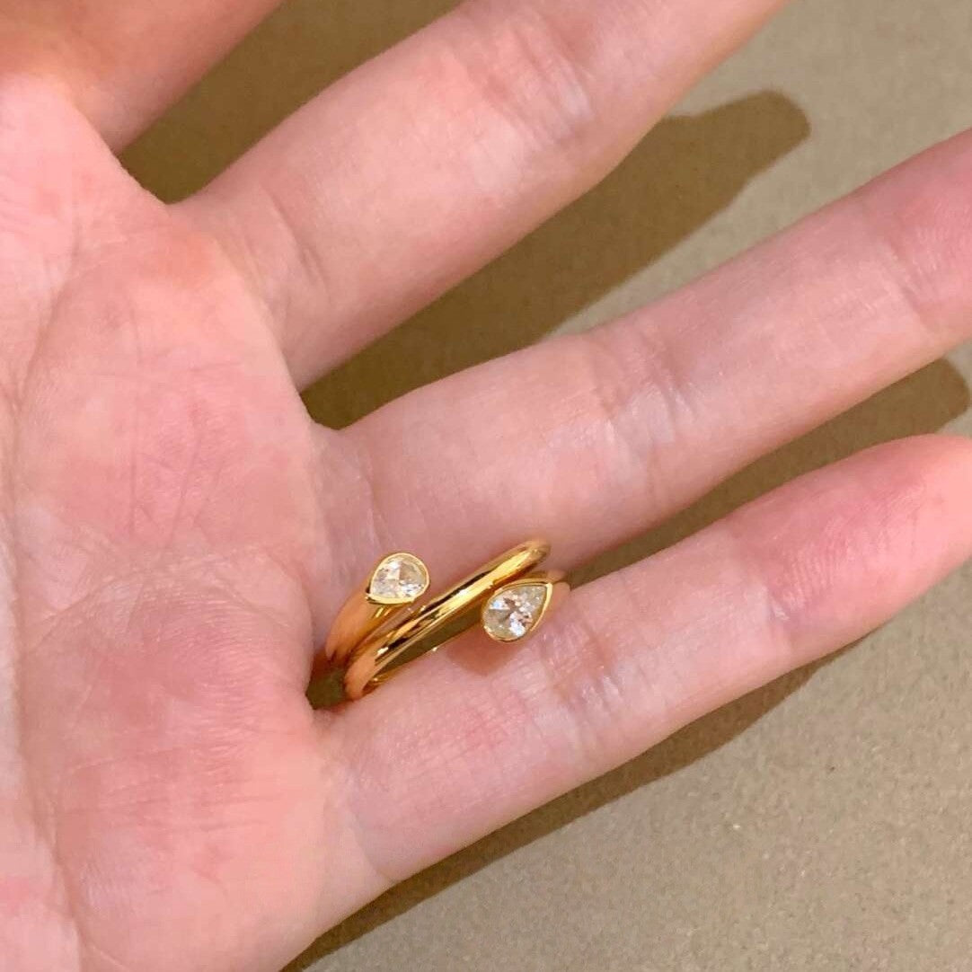 Gold Pear Oval Cubic Zirconia Copper Adjustable Ring For Women Bulk