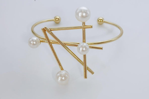 Gold Silver Criss Cross Pearl Anti Tarnish Copper Cuff & Kada Women Bulk Secondary image