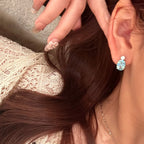 Designer Oval Cut Aquamarine CZ Silver Copper Necklace Earring Set Bulk