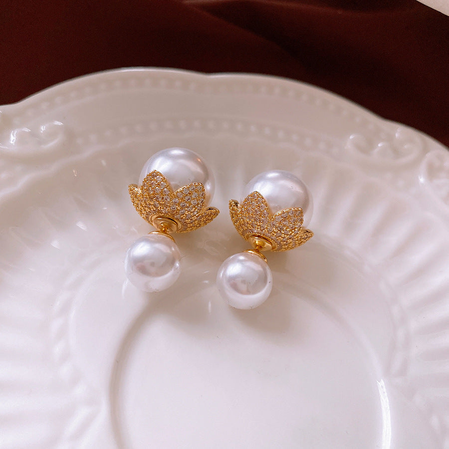 Flower CZ Pearl 18K Gold Silver White Anti Tarnish Stud Earring Bulk