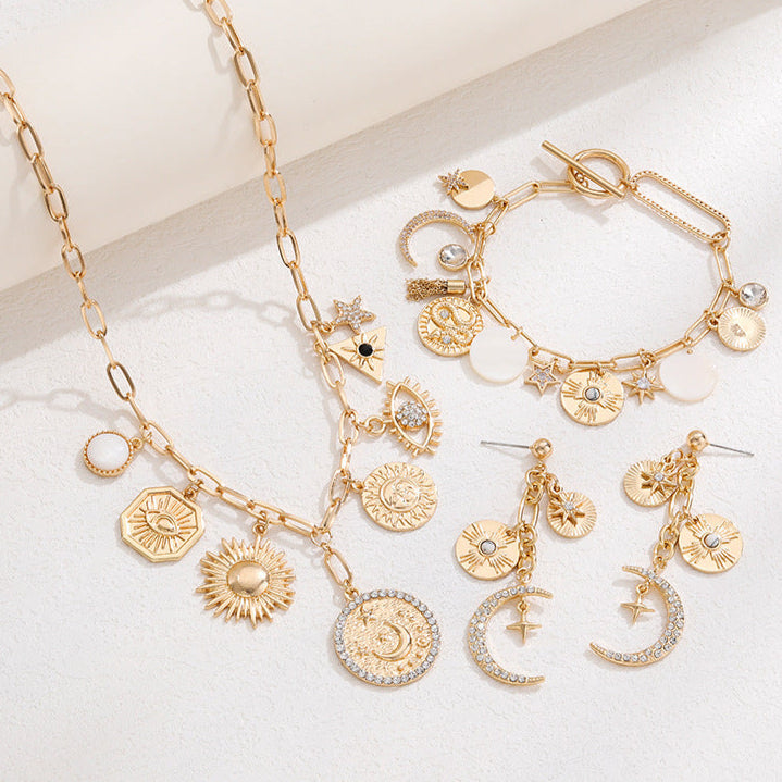 Coin Star Sun Moon Clouds Universe 18K Gold Anti Tarnish Necklace Earring Bracelet Set For Women Main image
