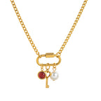 Multi Color Trendy Carabiner Charm Gold Plated CZ Copper Necklace Bulk