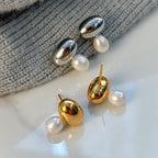 Gold Silver Oval Pearl  Anti Tarnish Copper Drop Earrings For Women Bulk