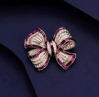 Bow Burgundy Baguette Rose Gold Silver CZ Enamel Copper Brooch Bulk
