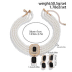 Cushion Black White 18K Gold Pearl CZ Choker Necklace Earring Set Bulk