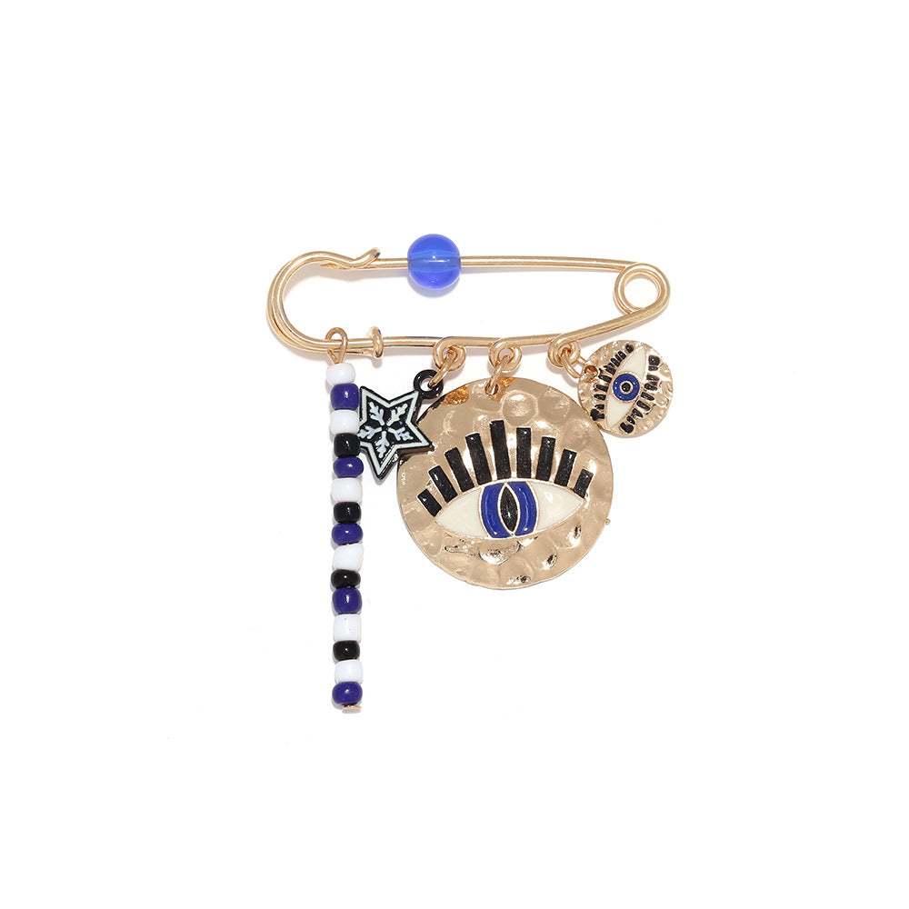 Blue Evil Eye Safety Pin Gold Plated Brooch For Women Bulk