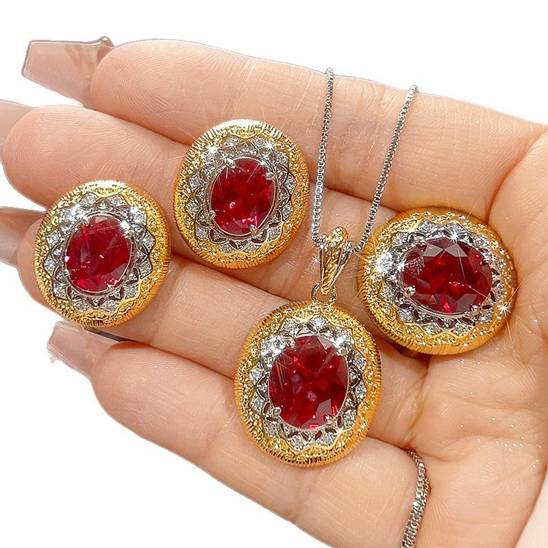 Oval Shape Gold Silver CZ Anti Tarnish Copper Necklace Combo Set Bulk
