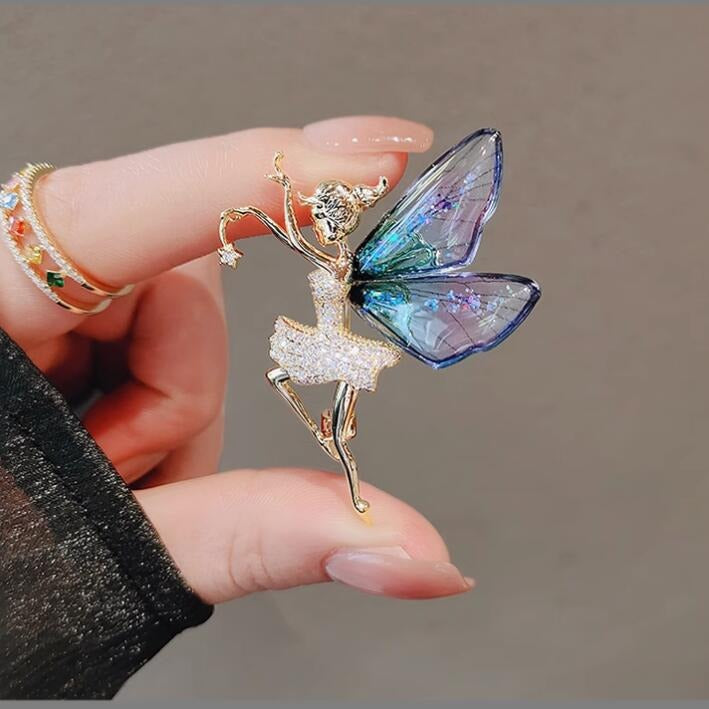 Blue Angel Wings Gold Cubic Zirconia Copper Brooch For Women Bulk