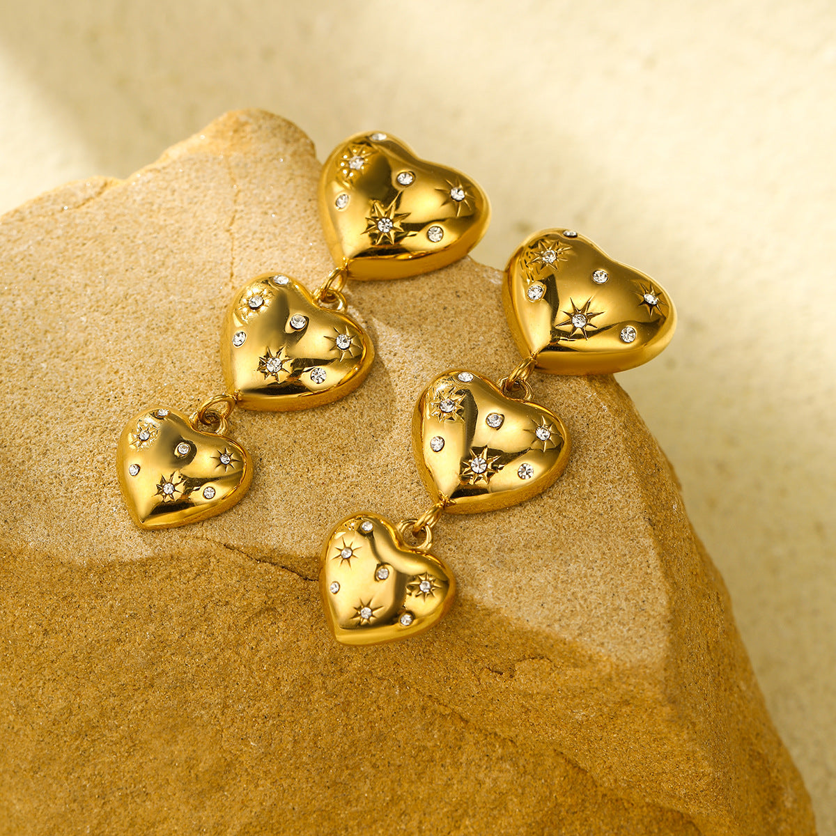 Heart Gold Silver Stainless Steel Anti Tarnish Dangler Earring Bulk Main image