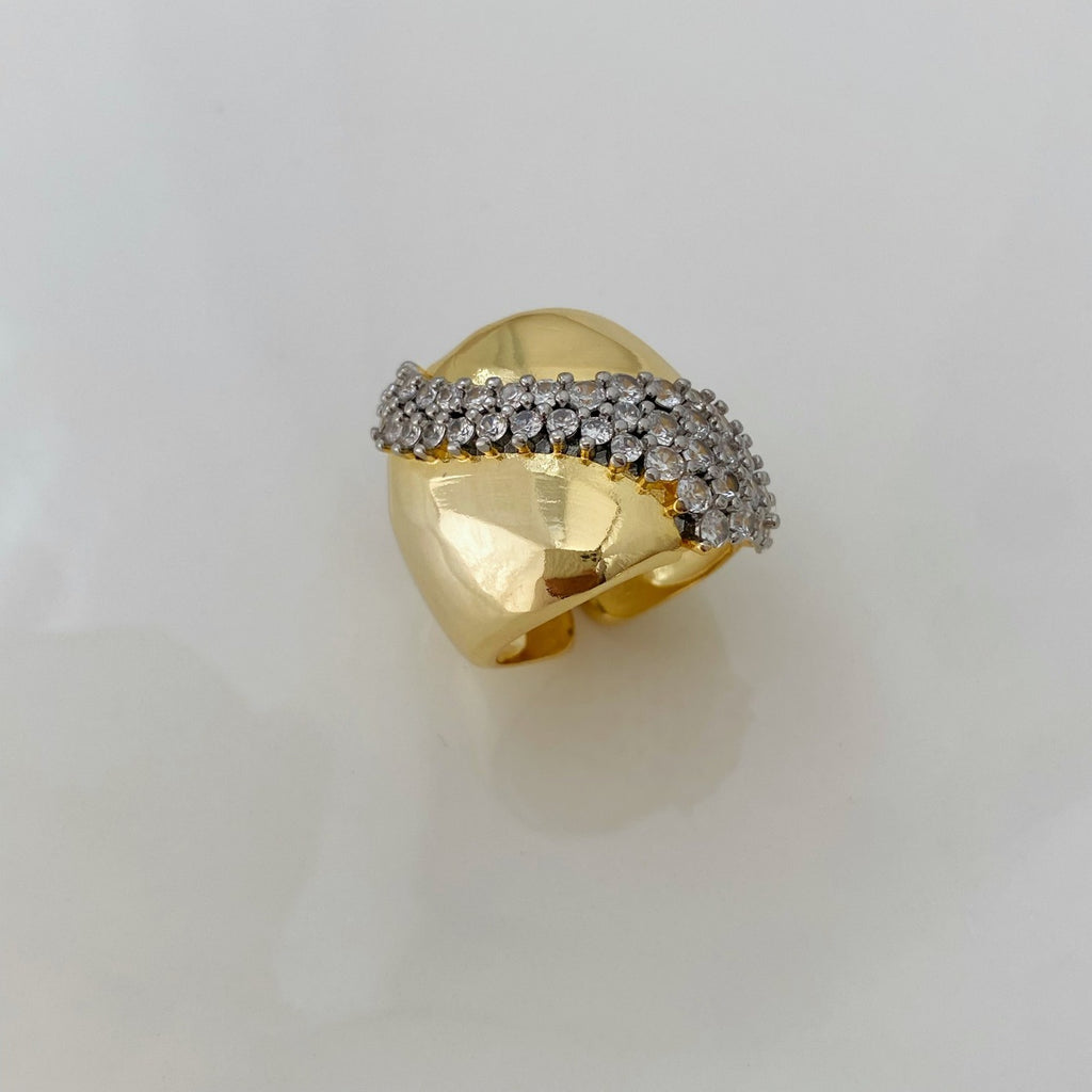 Gold Luxury Geometric Cubic Zirconia Copper Adjustable Ring Bracelet Bulk