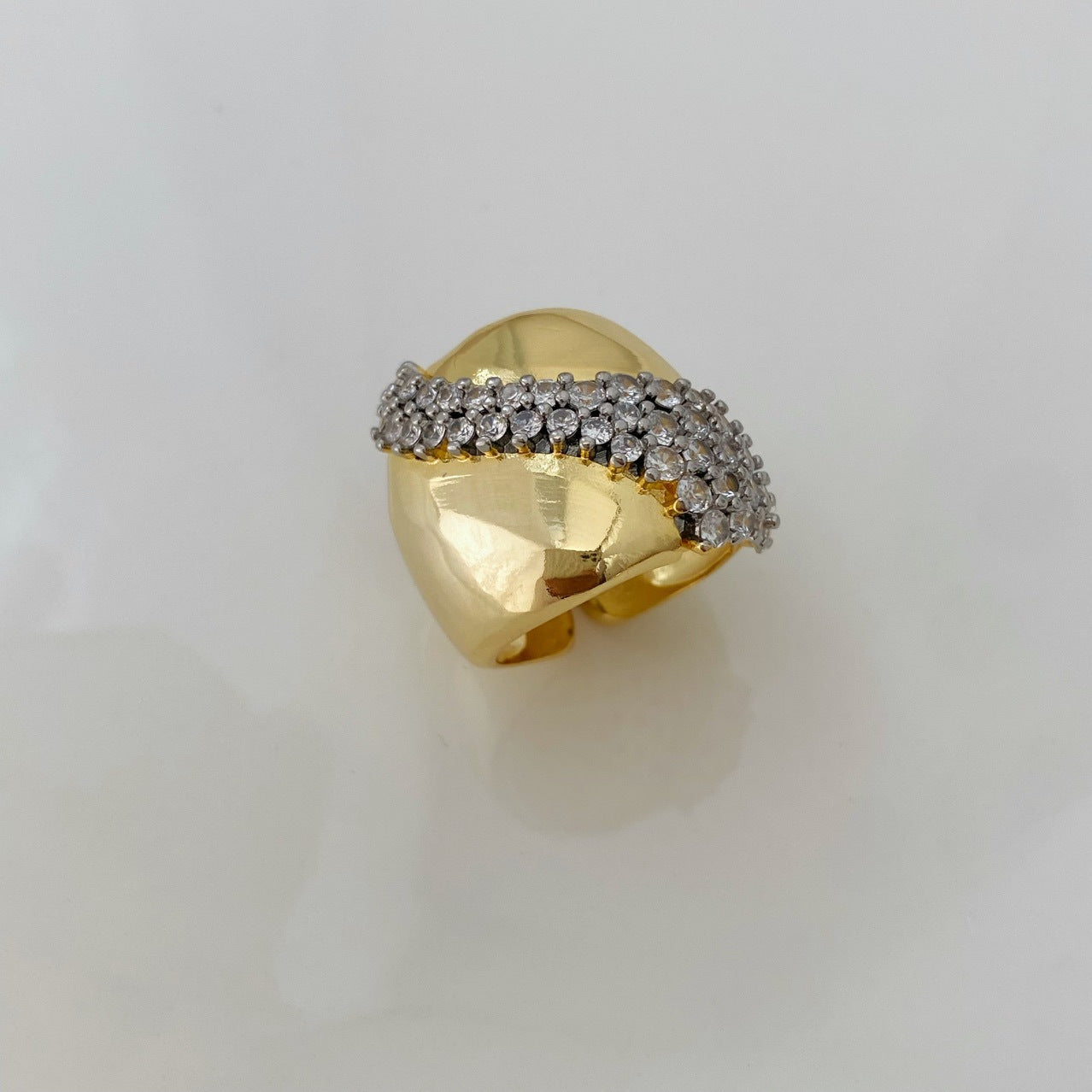 Gold Luxury Geometric Cubic Zirconia Copper Adjustable Ring Bracelet Bulk