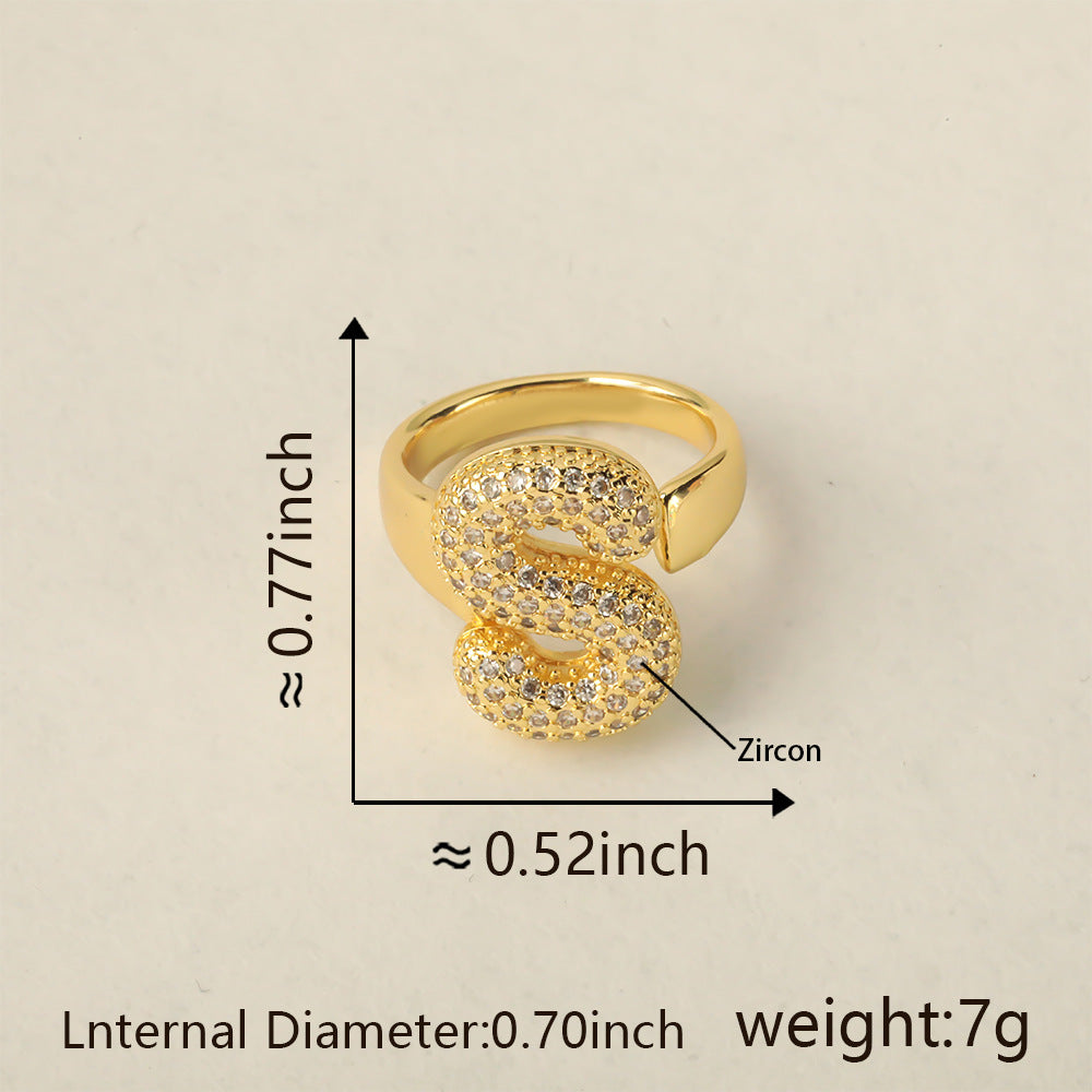 All Initial Letter Alphabets CZ Gold Anti Tarnish Adjustable Ring Bulk
