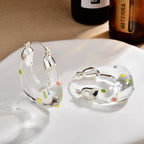 Gold Silver Transparent Confetti Resin Crystal Copper Hoop Earrings Bulk
