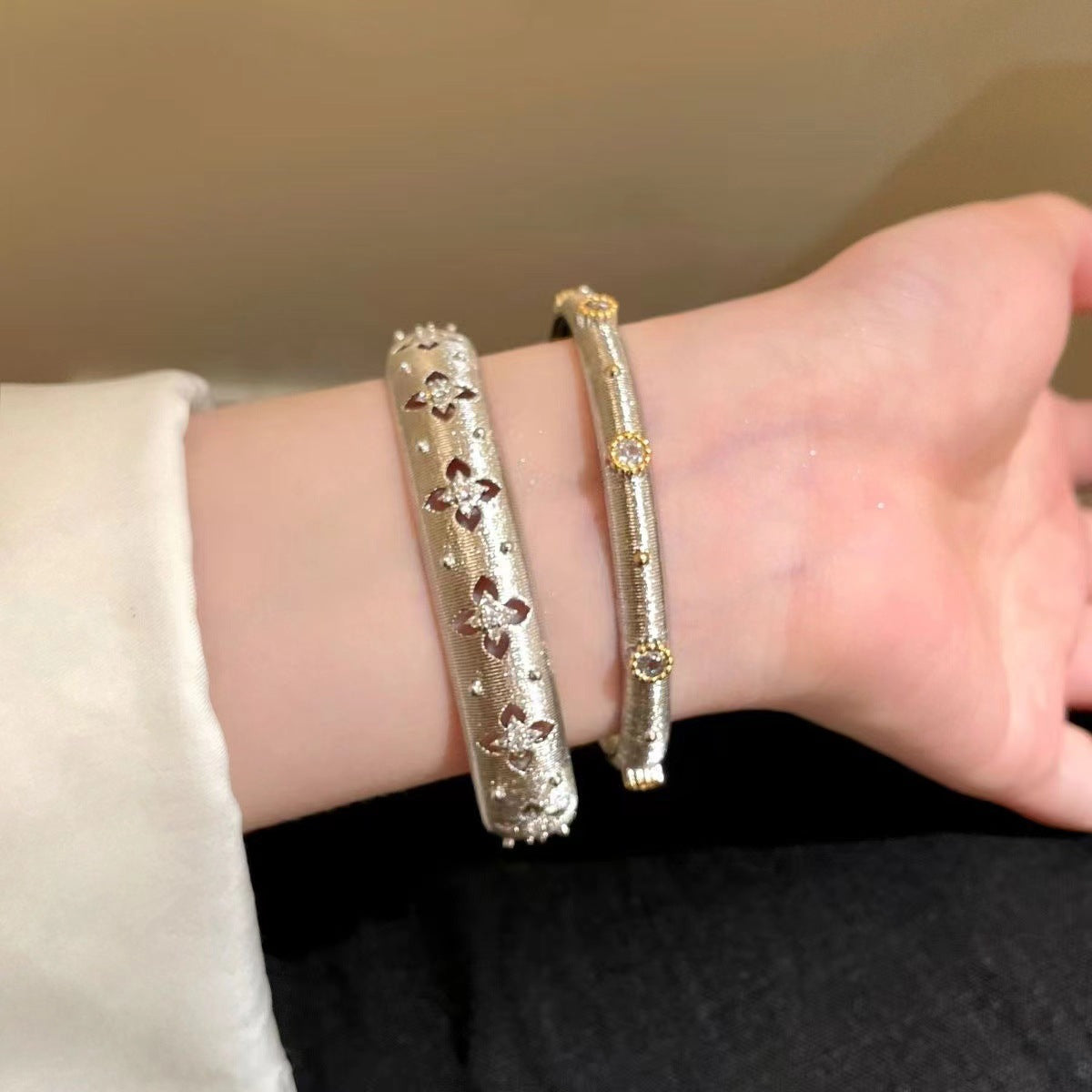 18K Gold Silver CZ Anti Tarnish Bangle Cuff Kada Bracelet Bulk