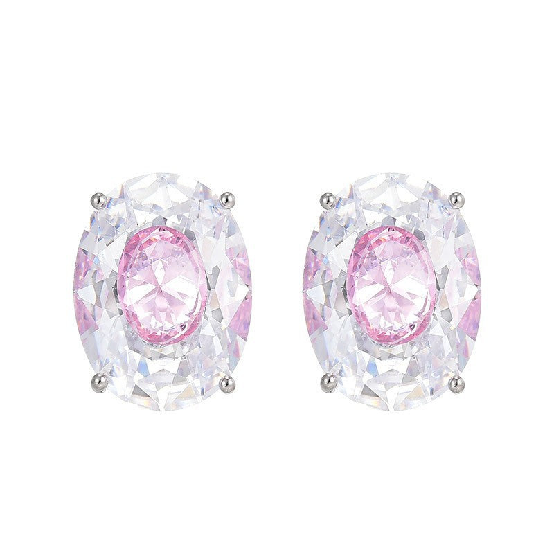 Luxury Purple Oval Silver CZ Anti Tarnish Copper Stud Earrings Bulk