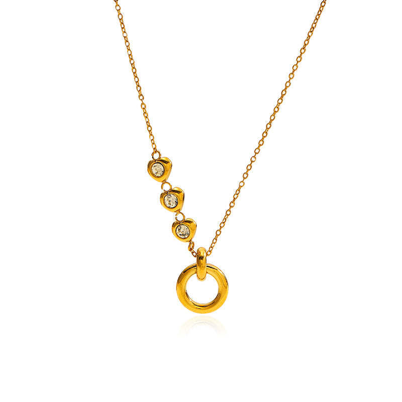 Gold Round Heart Plain Cubic Zirconia Copper Pendant Chain Bulk