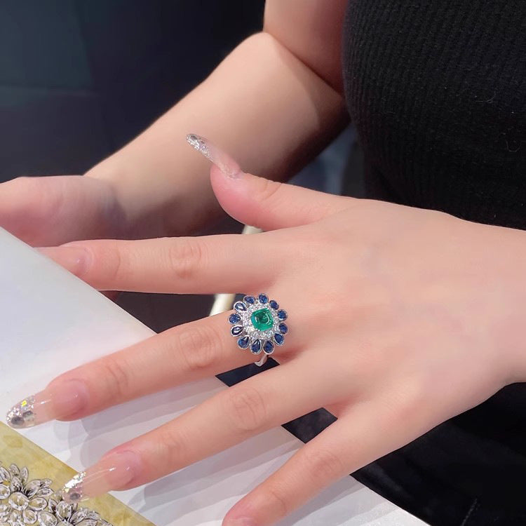 Sunflower Blue Green Gemstone Silver CZ Necklace Earring Ring Set Bulk