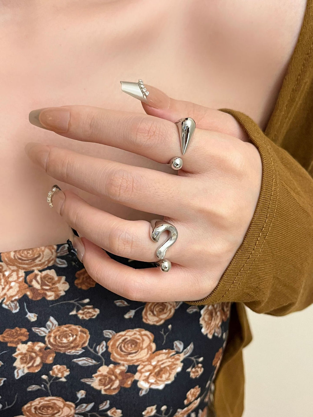 Retro Question Mark Exclamation Mark 18K Gold Silver Anti Tarnish Adjustable Ring For Women