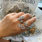 Flower Solitaire Gold Silver Anti Tarnish Dual Finger Ring Bulk