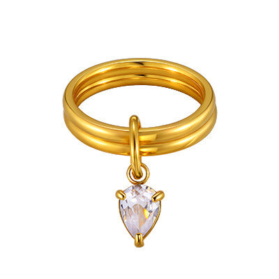 Bulk Double Band Teardrop Shape Gold CZ Stainless Steel Fancy Ring