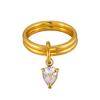 Bulk Double Band Teardrop Shape Gold CZ Stainless Steel Fancy Ring