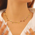 Leaf Charm Hand Chain Ring Gold Stainless Steel Necklace Combo Set Bulk