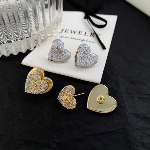 Heart 18K Gold Silver CZ Anti Tarnish Stud Earring Pair Bulk Main image