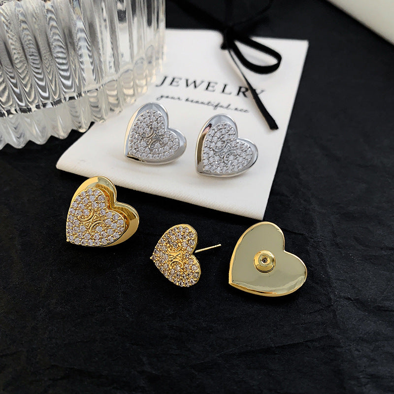 Heart 18K Gold Silver CZ Anti Tarnish Stud Earring Pair Bulk