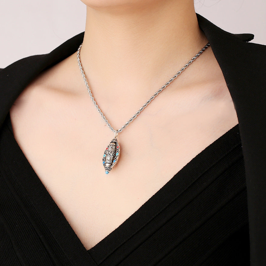 Oval Face Red Green Oxidised Silver Anti Tarnish Pendant Chain Bulk Secondary image