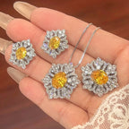 Flower Red Gemstone Silver CZ Necklace Earring Ring Set Bulk