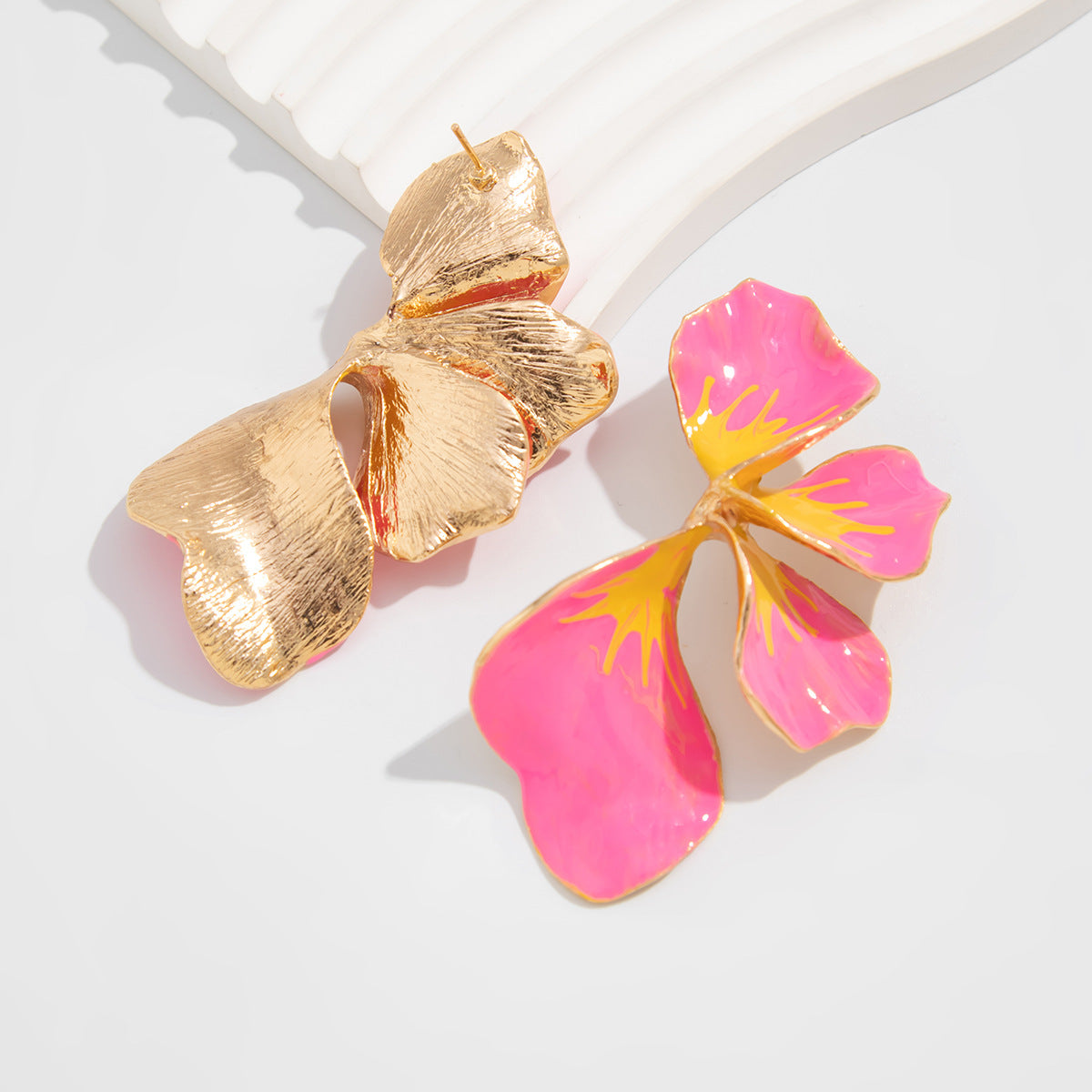 Floral Flower Leaf 18K Gold White Pink Yellow Dangler Earring Bulk