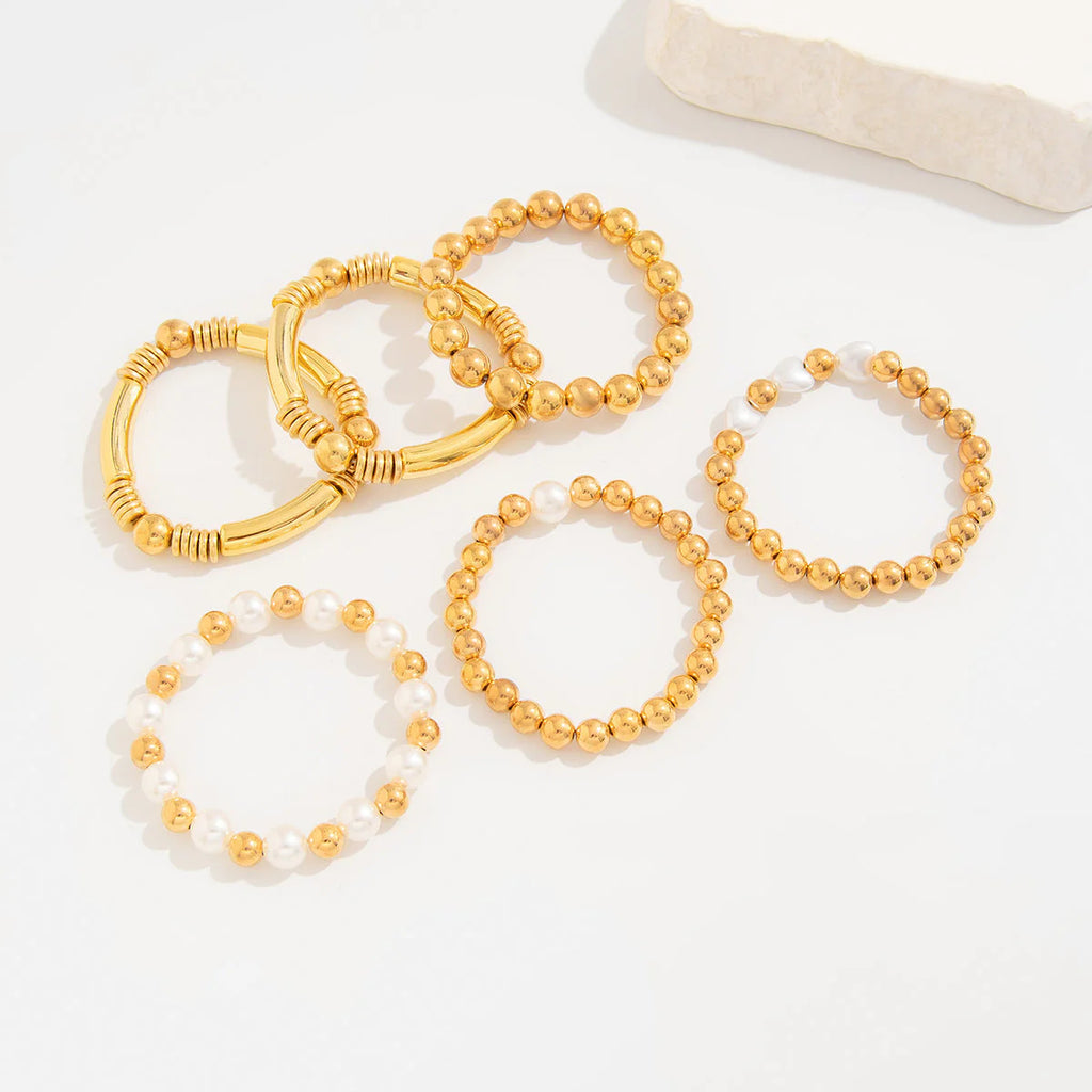 Heart 18K Gold Pearl Multi-Layer Stackable Adjustable Bracelet Bulk