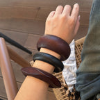 Round Wooden Black Brown Cuff Kada Bracelet For Women Bulk