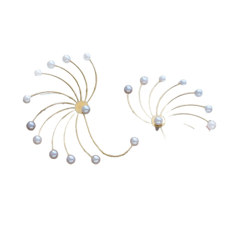 Designer Fan-Shaped Gold Plated Pearl Hoop Earrings For Women Bulk