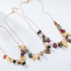 Multi Gemstone Pearl Gold Multiple Charm Necklace Chain Pack Of 3 Bulk