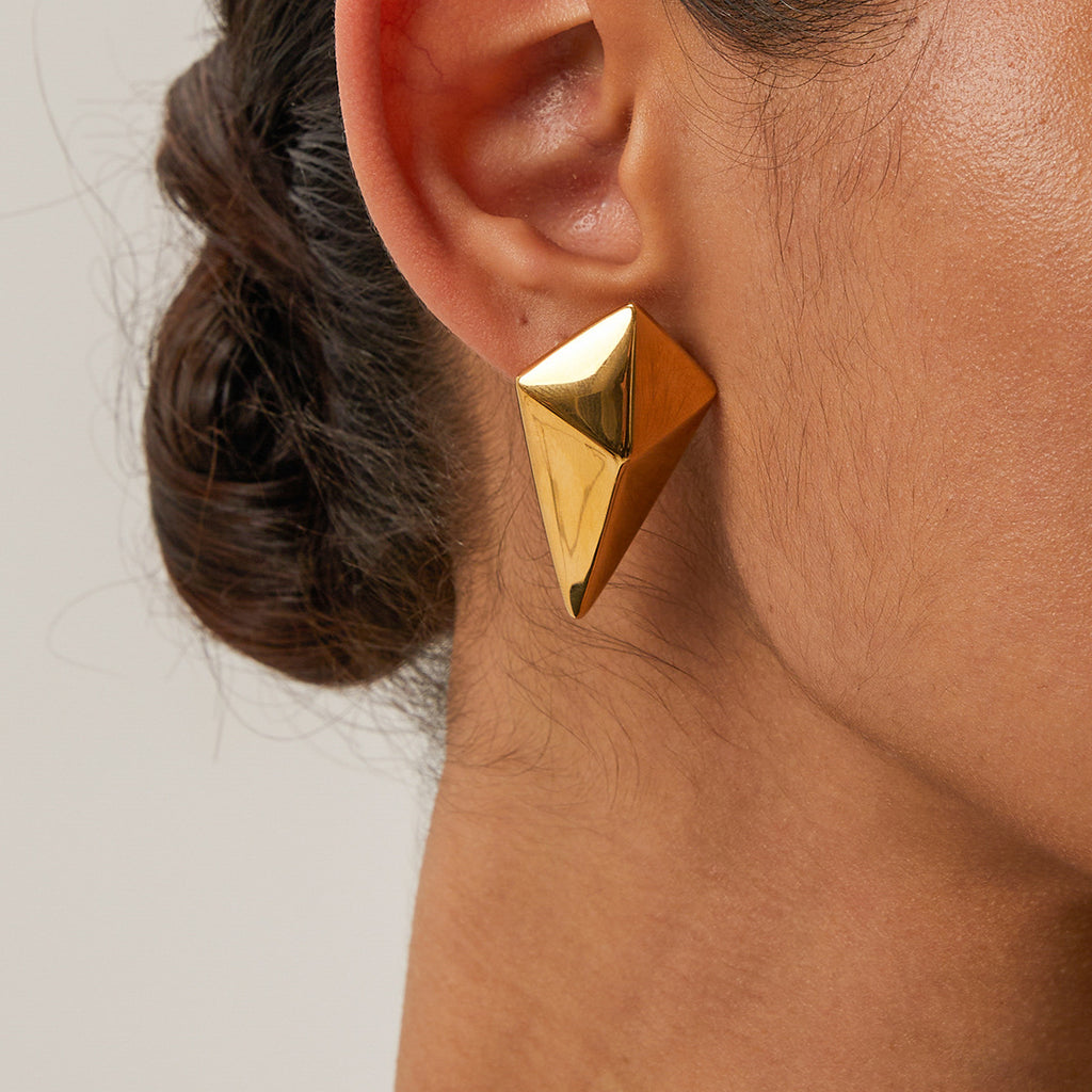 Triangle Shape Gold Stainless Steel Anti Tarnish Dangler Earring Bulk