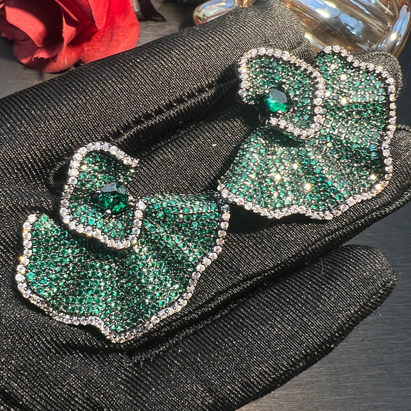 Wave Flower Studded CZ Crystal Green Blue Dangler Earring Bulk