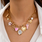 Luxury Vintage Pink & Blue Watch Charm Gold Plated Beads Necklace Bulk