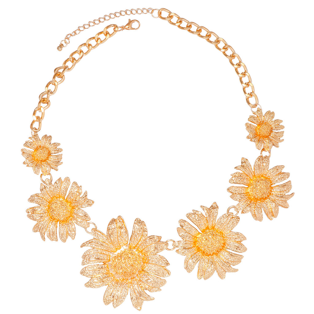 Floral Flower Yellow Gold Anti Tarnish Necklace Clavicle Chain Bulk