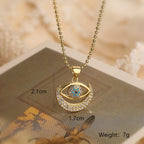 Moon Evil Eye 18K Gold CZ Anti Tarnish Pendant Chain Earring Set Bulk