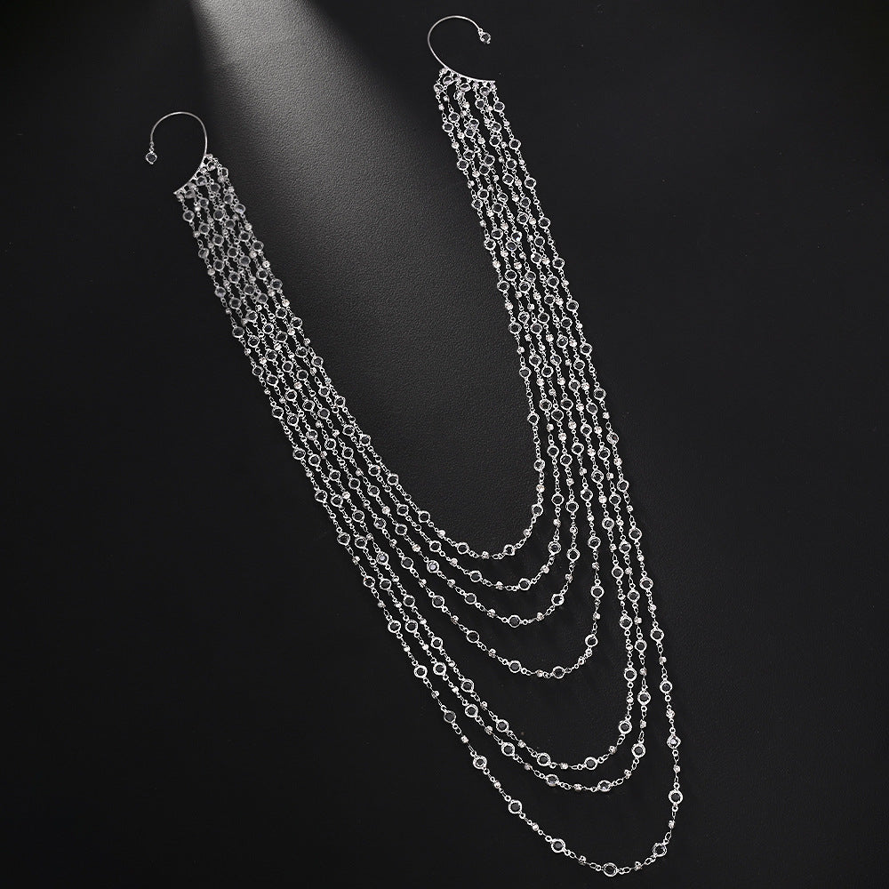 Long Multi-Layered Chain Rhinestones Silver Ear Cuff Earring Bulk Secondary image