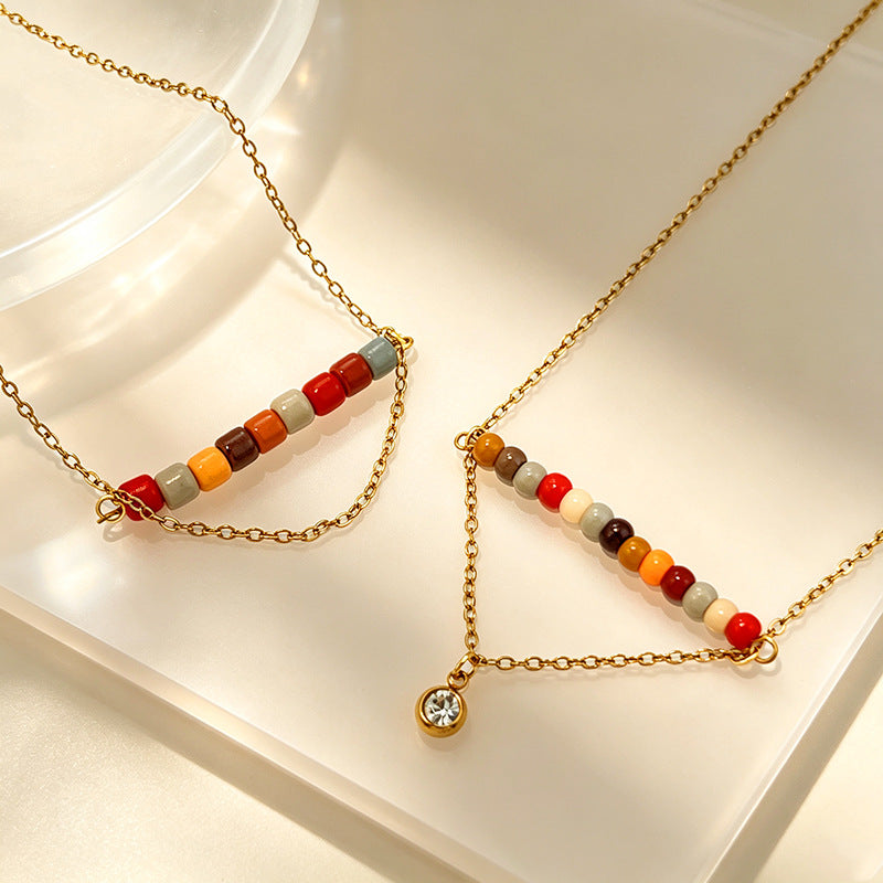 Multi Color Gemstone Beads Gold CZ Anti Tarnish Copper Necklace Bulk
