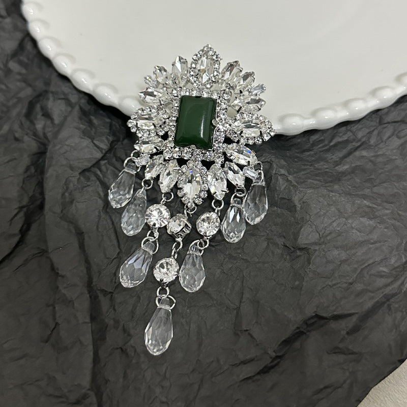 Flower Cubic Zirconia Emerald Green Silver Tassel Dangler Earring Bulk