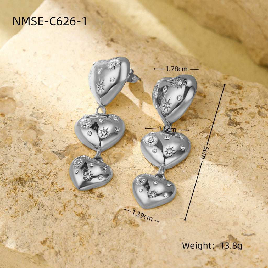 Heart Gold Silver Stainless Steel Anti Tarnish Dangler Earring Bulk