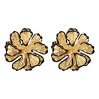 Beaten Finish Flower 18K Gold Black Stud Earring For Women Bulk