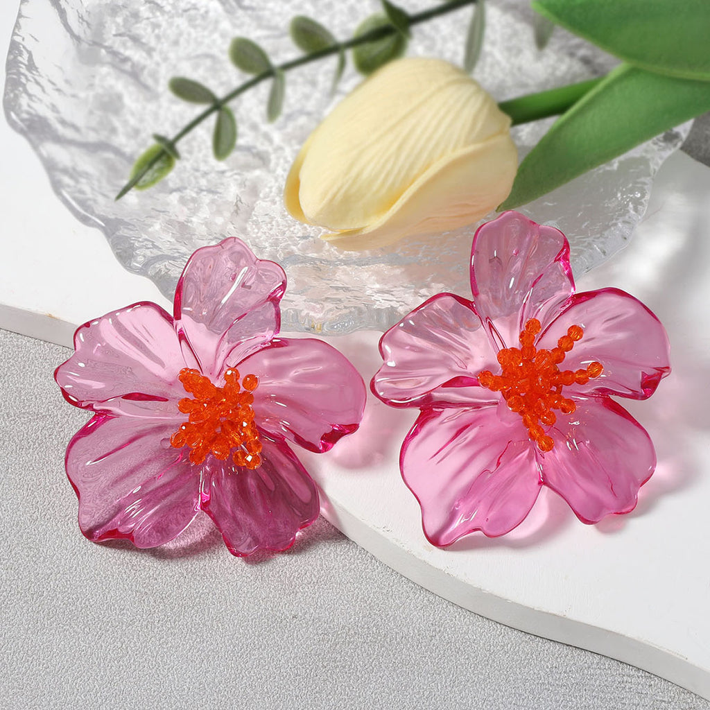Acrylic Transparent Flower Orange Dangler Stud Earring For Women Bulk
