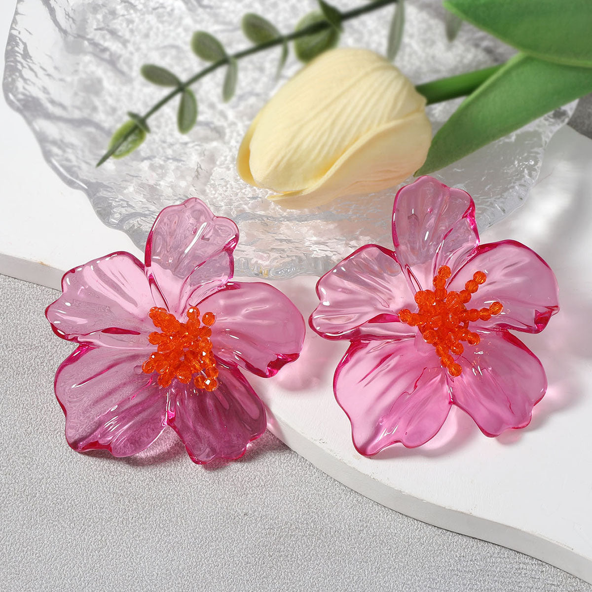 Acrylic Transparent Flower Orange Dangler Stud Earring For Women Bulk