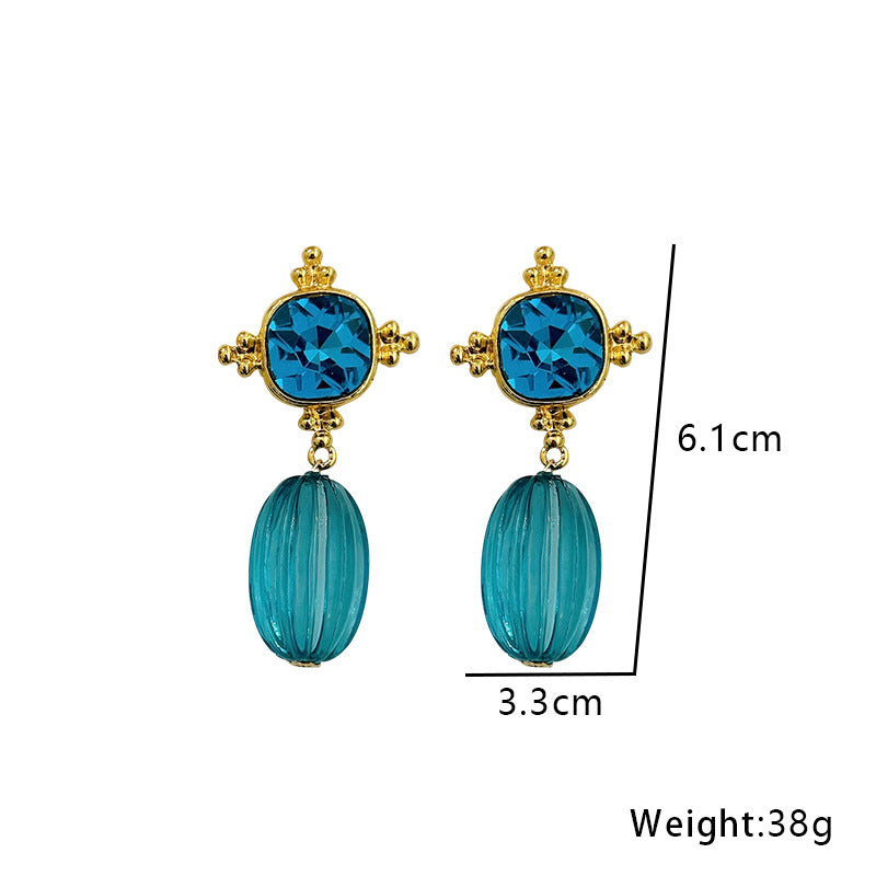 18K Gold Plated Aqua Blue Crystal Drop Dangler Earrings For Women